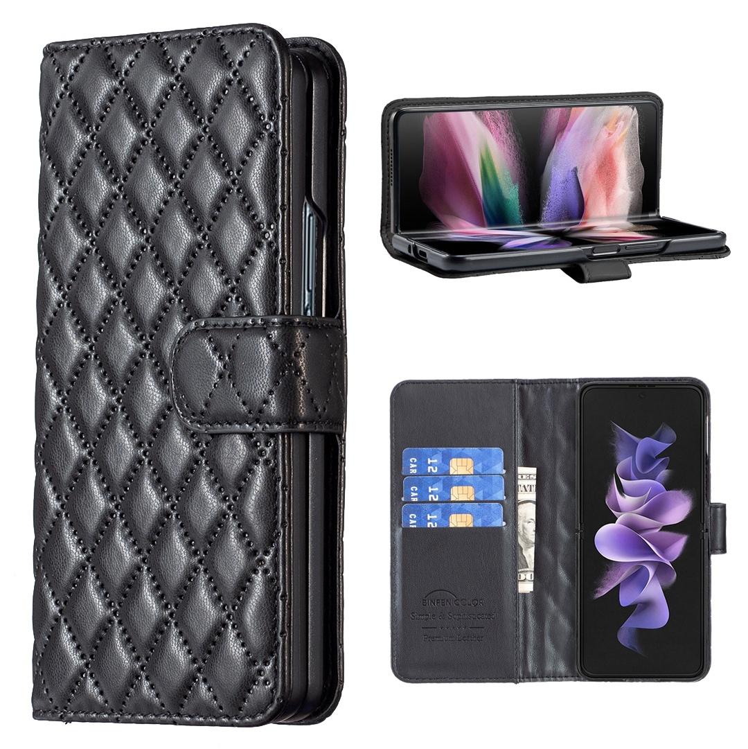 For Samsung Galaxy Z Fold4 5G Diamond Lattice Wallet Case Sleek And Stylish Black Cases Covers & Skins