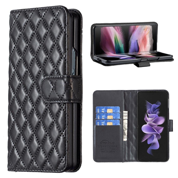 For Samsung Galaxy Z Fold4 5G Diamond Lattice Wallet Case Sleek And Stylish Black Cases Covers & Skins