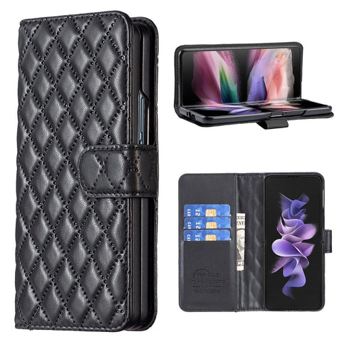For Samsung Galaxy Z Fold4 5G Diamond Lattice Wallet Case Sleek And Stylish Black Cases Covers & Skins