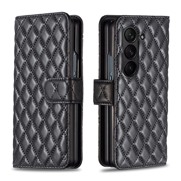 For Samsung Galaxy Z Fold4 5G Diamond Lattice Wallet Case Sleek And Stylish Black Cases Covers & Skins