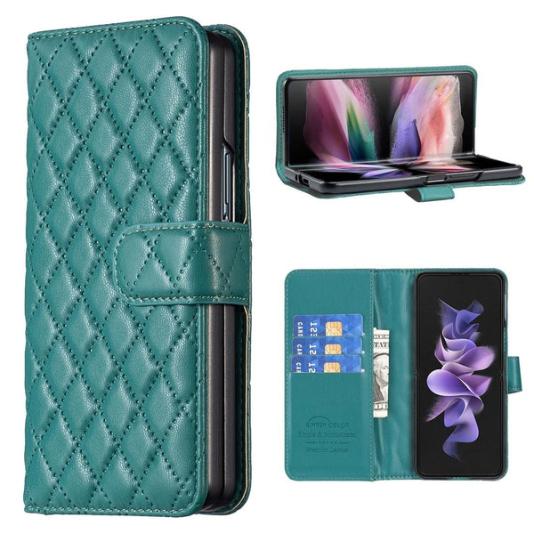 For Samsung Galaxy Z Fold4 5G Diamond Lattice Wallet Case Sleek And Stylish Black Cases Covers & Skins