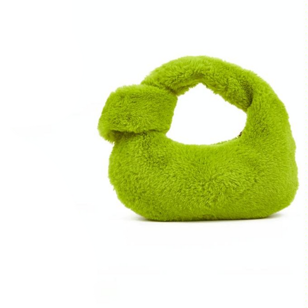 Plush Rabbit Fleece Tote With Knotted Handles Olive Green Women's Bags & Handbags