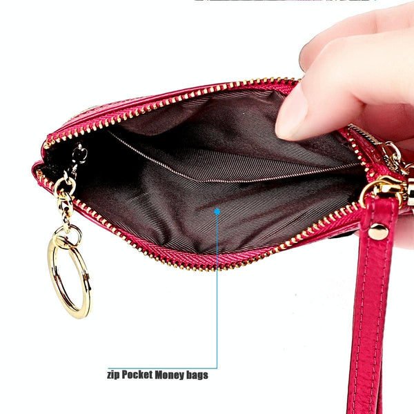 Sewing Thread Leather Fox Handbags Cute Mini Key Case Rose Red Wallets