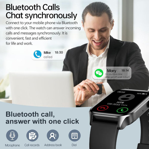1.85 Inch Ip67 Waterproof Sports Health Monitoring Bluetooth Call Smart Watch Black Smart Watches