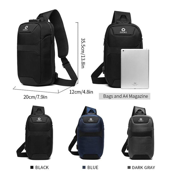 Waterproof Anti Theft Chest Bag With Usb Port Men Outdoor Messenger Dark Blue Bags