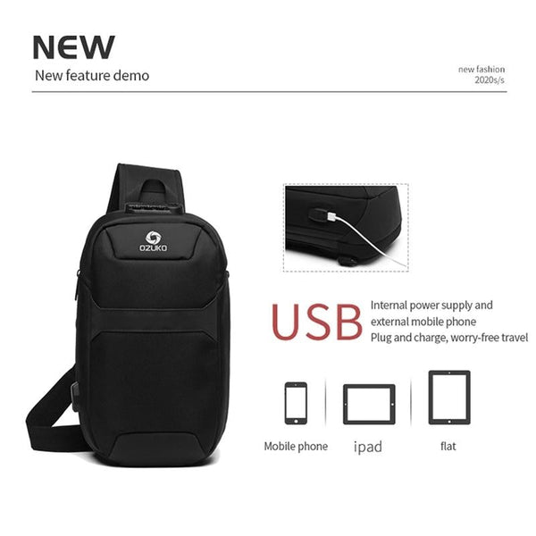 Waterproof Anti Theft Chest Bag With Usb Port Men Outdoor Messenger Dark Blue Bags