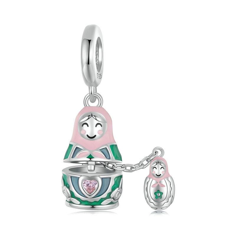925 Sterling Silver Platinum Plated Doll Pendant With Beads Charms & Pendants