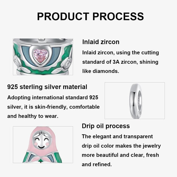 925 Sterling Silver Platinum Plated Doll Pendant With Beads Charms & Pendants