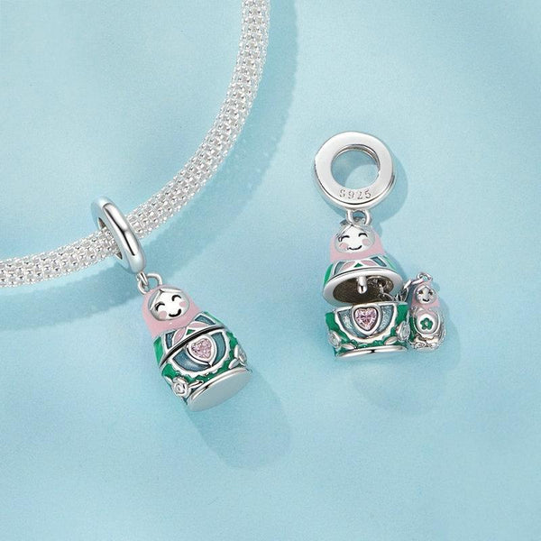 925 Sterling Silver Platinum Plated Doll Pendant With Beads Charms & Pendants