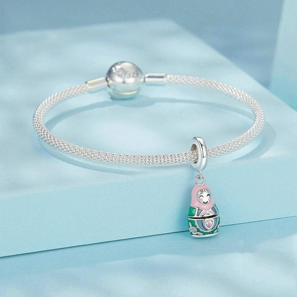 925 Sterling Silver Platinum Plated Doll Pendant With Beads Charms & Pendants