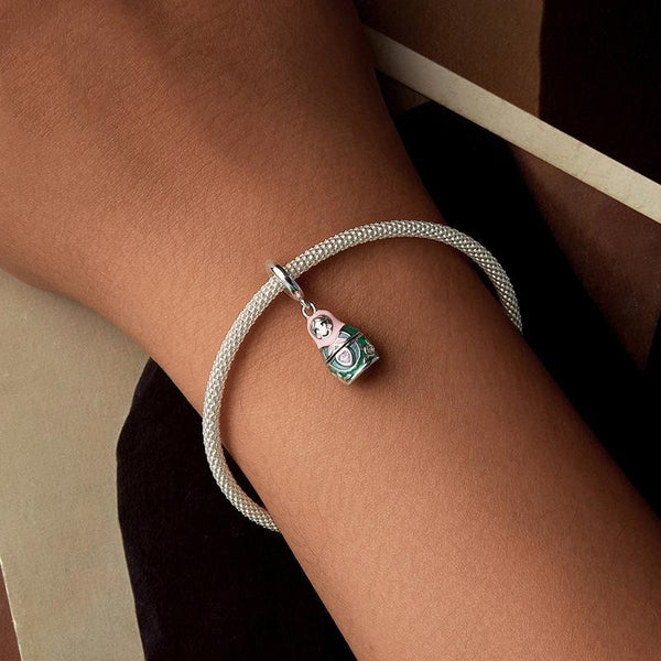 925 Sterling Silver Platinum Plated Doll Pendant With Beads Charms & Pendants