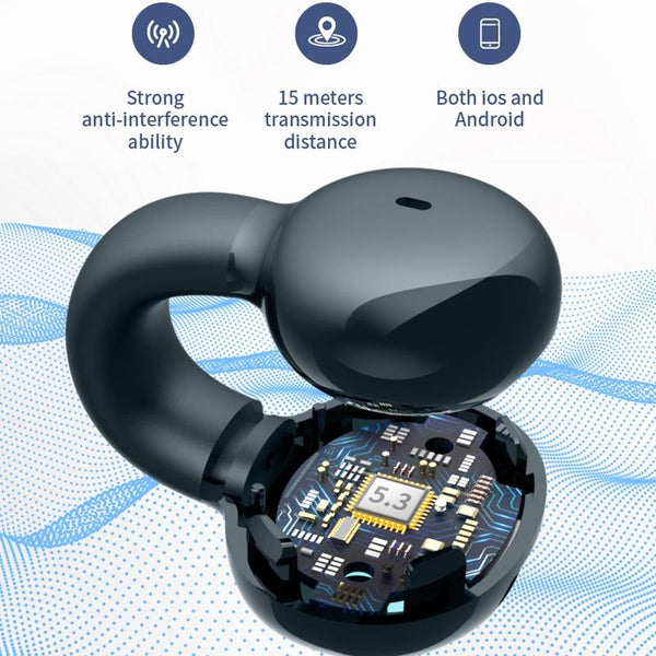 Single Ear Stereo Clamp Type Bone Conduction Bluetooth Earphone Black Earbuds