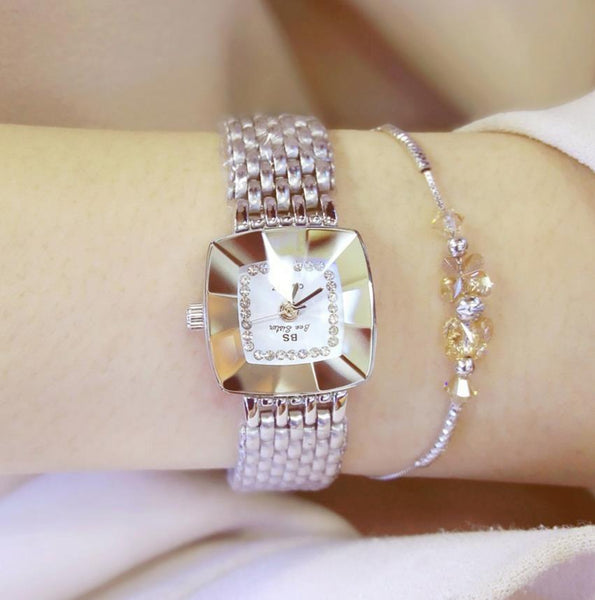 Stainless Steel Square Dial Women Watch With Simple Strap Silver Watches