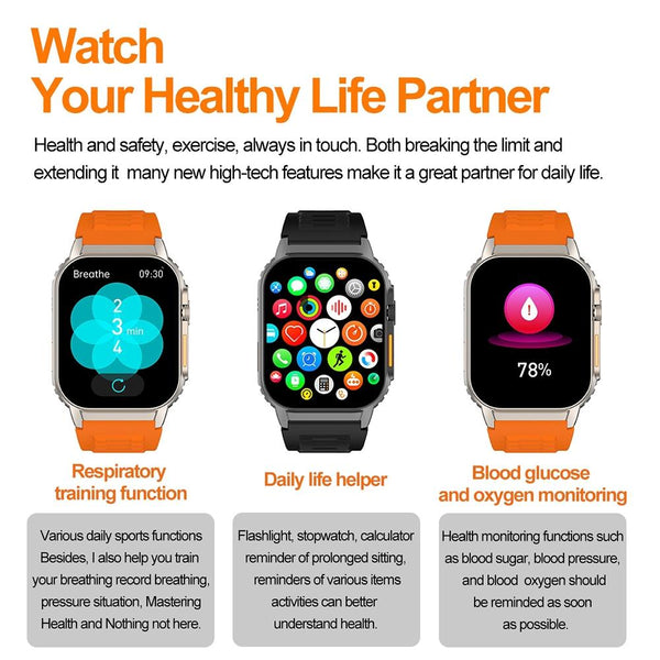 2.01 Inch Waterproof Smart Watch With Bluetooth Call & Health Tracking Orange Smart Watches