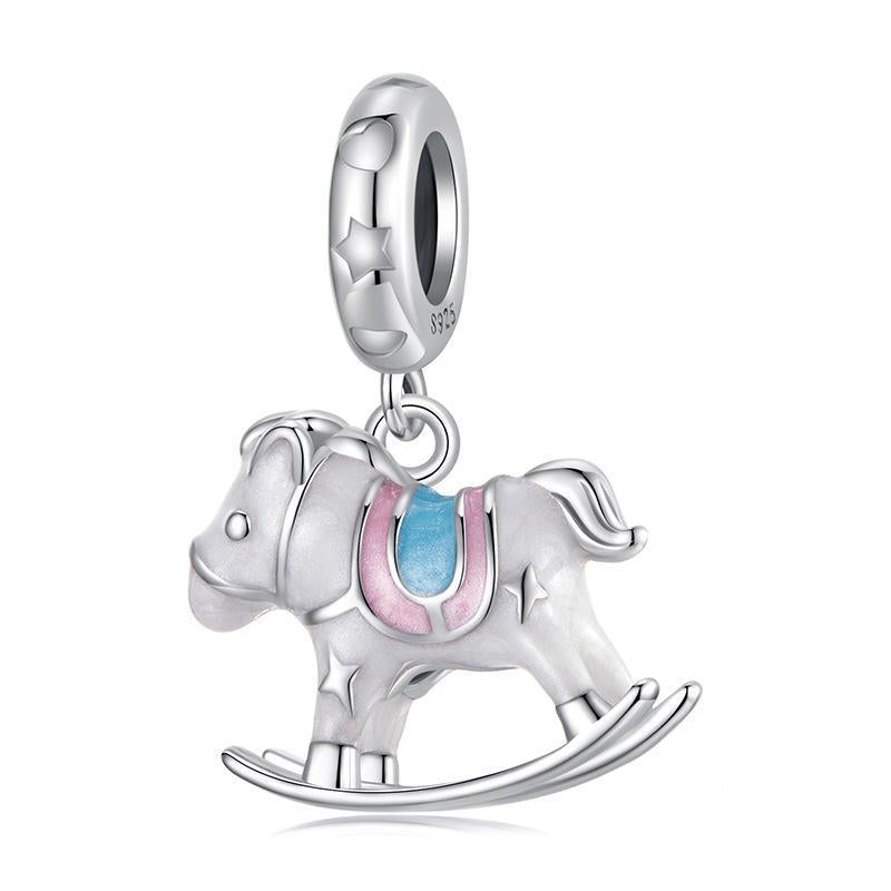 925 Sterling Silver Platinum Plated Trojan Horse Pendant Charms & Pendants