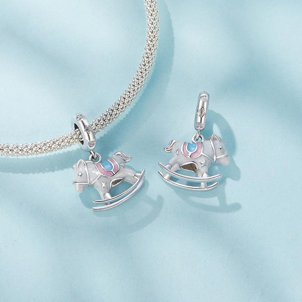 925 Sterling Silver Platinum Plated Trojan Horse Pendant Charms & Pendants