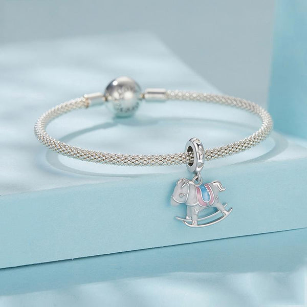 925 Sterling Silver Platinum Plated Trojan Horse Pendant Charms & Pendants