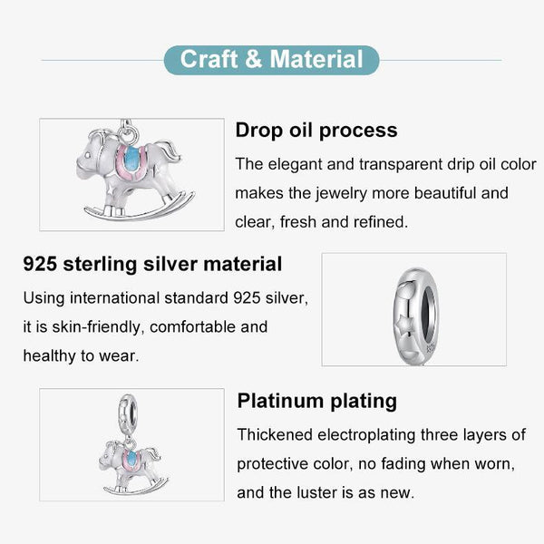 925 Sterling Silver Platinum Plated Trojan Horse Pendant Charms & Pendants