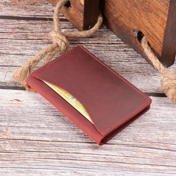 Minimalist Cowhide Card Holder Compact Wallet For Bank & Membership Cards Brown Wallets