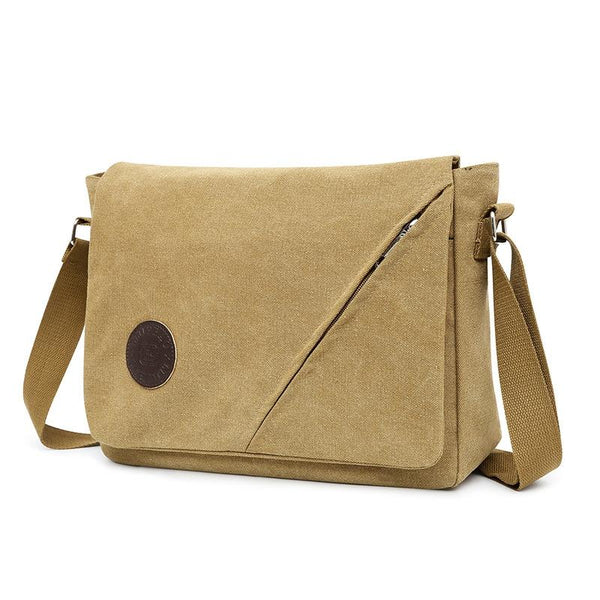 Simple Canvas Shoulder Bag For Men Casual Messenger Schoolbag Khaki Bags