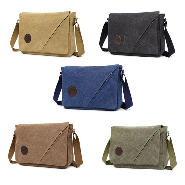 Simple Canvas Shoulder Bag For Men Casual Messenger Schoolbag Khaki Bags