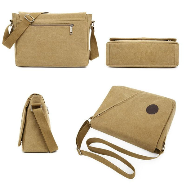 Simple Canvas Shoulder Bag For Men Casual Messenger Schoolbag Khaki Bags