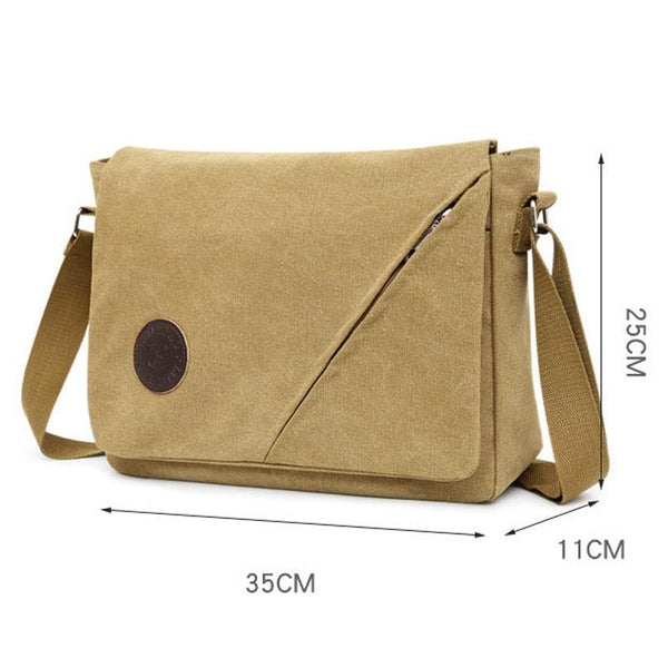 Simple Canvas Shoulder Bag For Men Casual Messenger Schoolbag Khaki Bags
