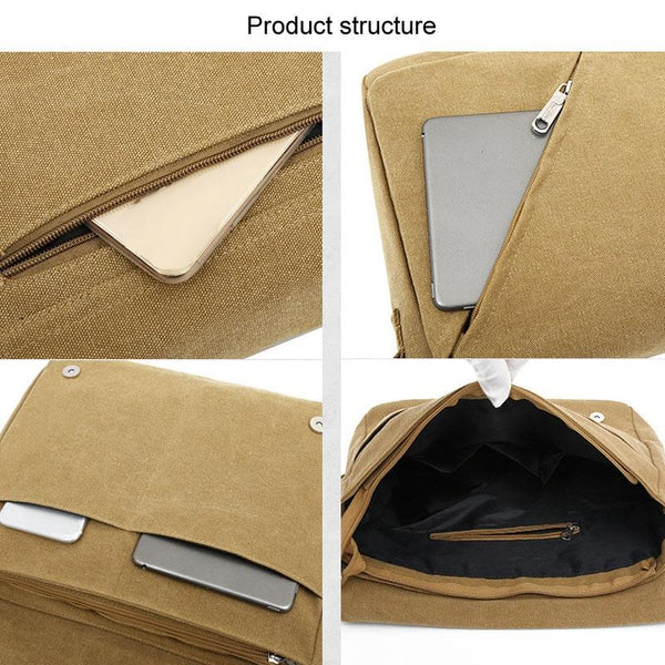 Simple Canvas Shoulder Bag For Men Casual Messenger Schoolbag Khaki Bags