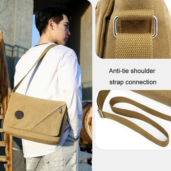 Simple Canvas Shoulder Bag For Men Casual Messenger Schoolbag Khaki Bags