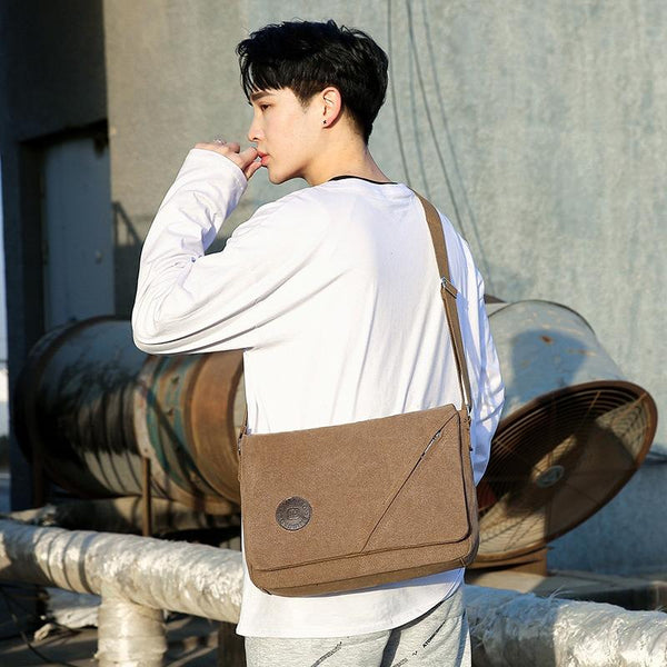 Simple Canvas Shoulder Bag For Men Casual Messenger Schoolbag Khaki Bags