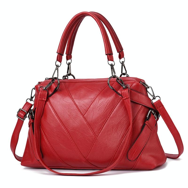 Soft Leather Geometric Handbag Colourblock Red Wine Women's Bags & Handbags
