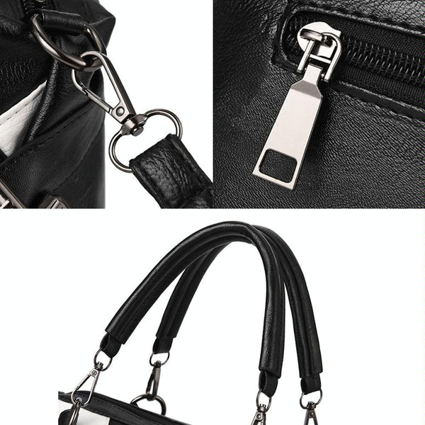 Soft Leather Geometric Handbag Colourblock Red Wine Women's Bags & Handbags