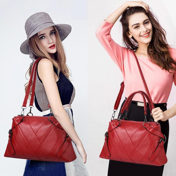 Soft Leather Geometric Handbag Colourblock Red Wine Women's Bags & Handbags