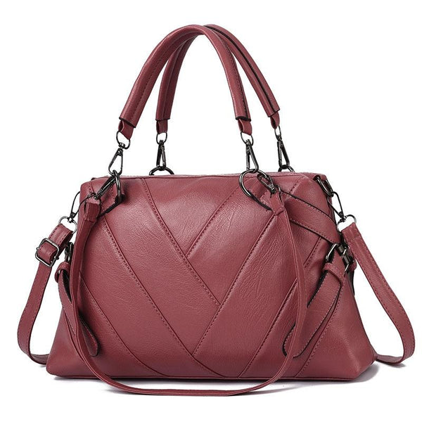 Soft Leather Geometric Handbag Colourblock Red Wine Women's Bags & Handbags