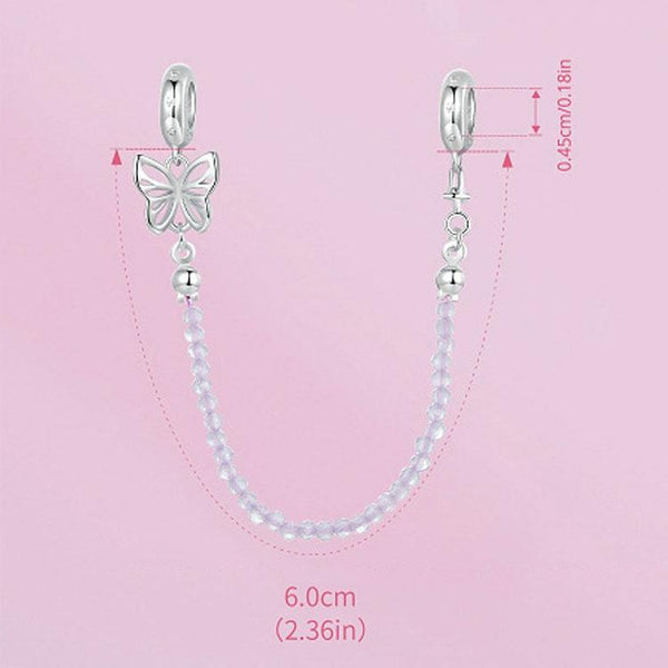 925 Sterling Silver Platinum Plated Butterfly Safety Chain Bracelet Charms & Pendants