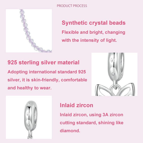 925 Sterling Silver Platinum Plated Butterfly Safety Chain Bracelet Charms & Pendants