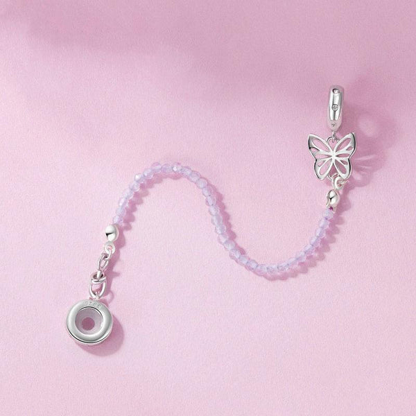 925 Sterling Silver Platinum Plated Butterfly Safety Chain Bracelet Charms & Pendants