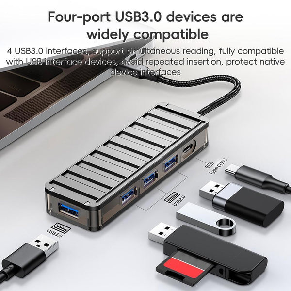 4 In Type C To Usb 3.0 Hub Adapter Grey Usb Cables Hubs & Adapters