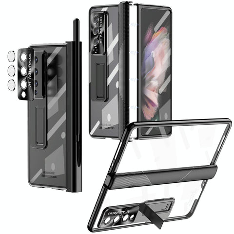 For Samsung Galaxy Z Fold4 5G Magnetic Phone Case With Holder Plating Finish Black Cases Covers & Skins
