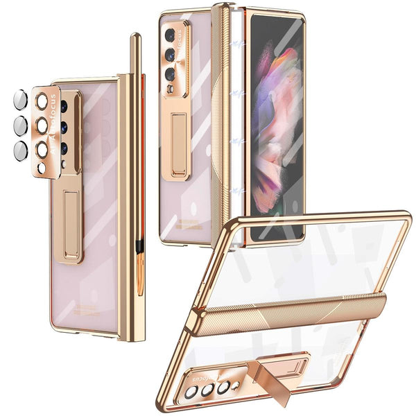 For Samsung Galaxy Z Fold4 5G Magnetic Phone Case With Holder Plating Finish Black Cases Covers & Skins