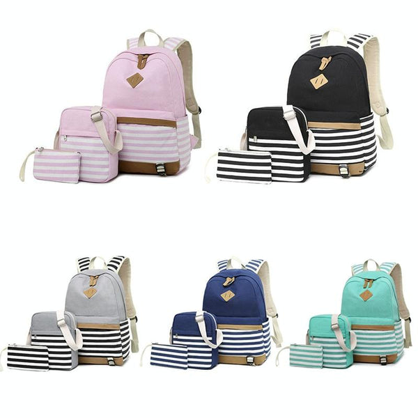 Printed Canvas Backpack Set 3 Pieces Green Women Backpacks
