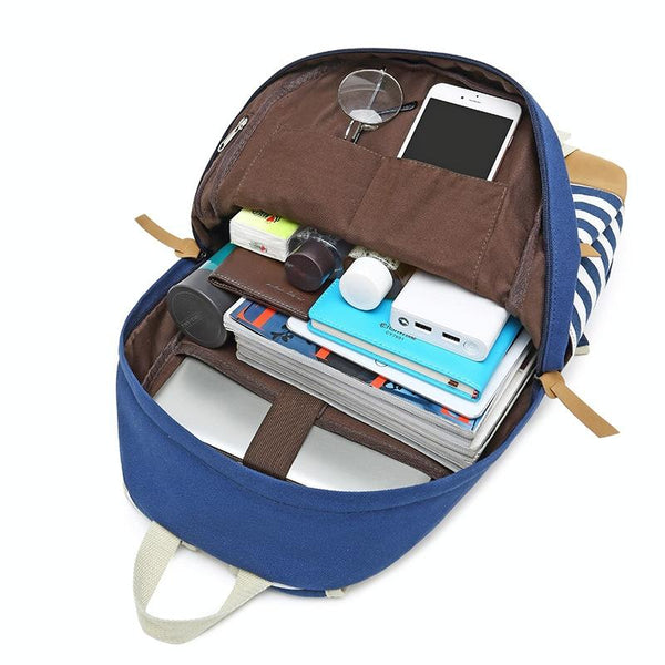 Printed Canvas Backpack Set 3 Pieces Green Women Backpacks