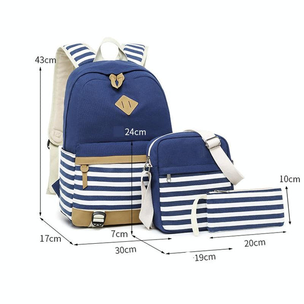 Printed Canvas Backpack Set 3 Pieces Green Women Backpacks