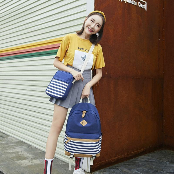 Printed Canvas Backpack Set 3 Pieces Green Women Backpacks