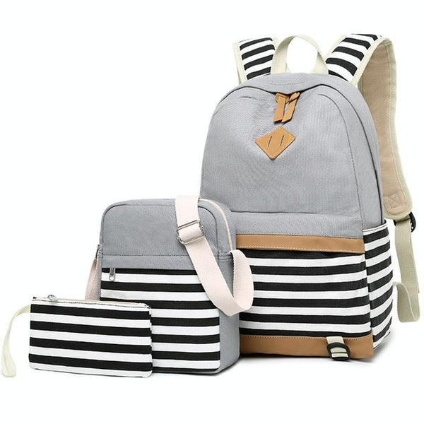 Printed Canvas Backpack Set 3 Pieces Green Women Backpacks