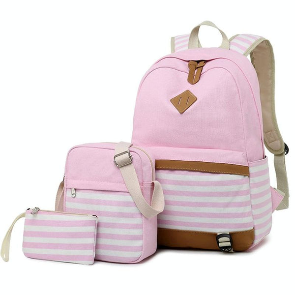 Printed Canvas Backpack Set 3 Pieces Green Women Backpacks