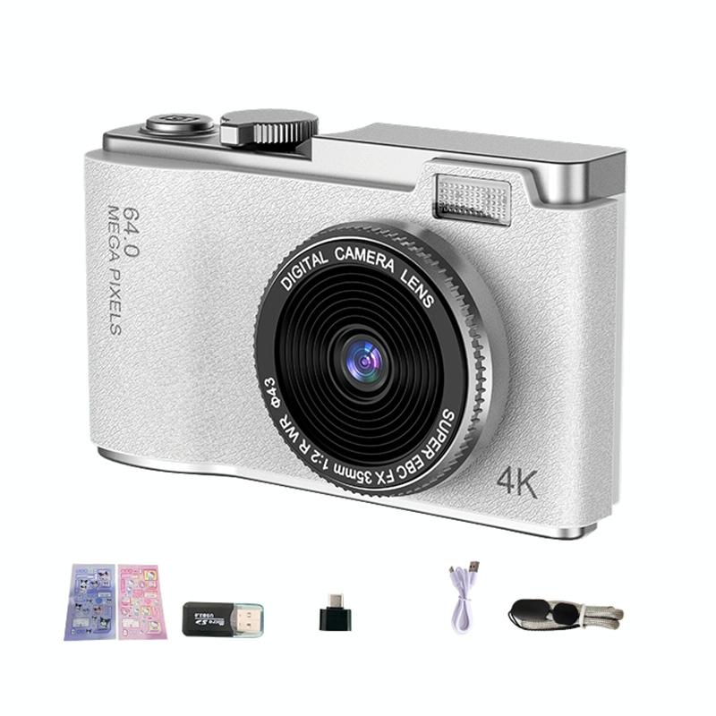Retro Kids Camera With Dual Lens 4K Hd Ccd 2.4 Inch_White Digital Cameras