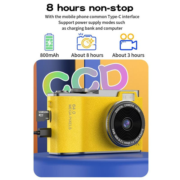 Retro Kids Camera With Dual Lens 4K Hd Ccd 2.4 Inch_White Digital Cameras