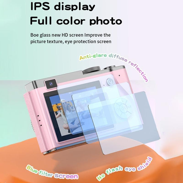 Retro Kids Camera With Dual Lens 4K Hd Ccd 2.4 Inch_White Digital Cameras