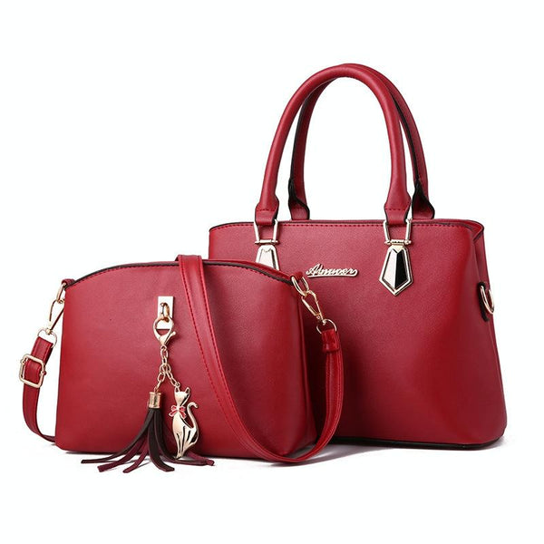 2 In 1 Women Casual Fashion Messenger Handbags Large Capacity Bag Red Wine Women's Bags & Handbags